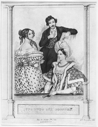 A theatre box at the Bouffes, engraved by Jean Denis Nargeot, 28th November 1835 by Paul Gavarni